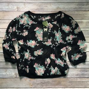 Sheer Floral 3/4 Length Sleeve Shirt